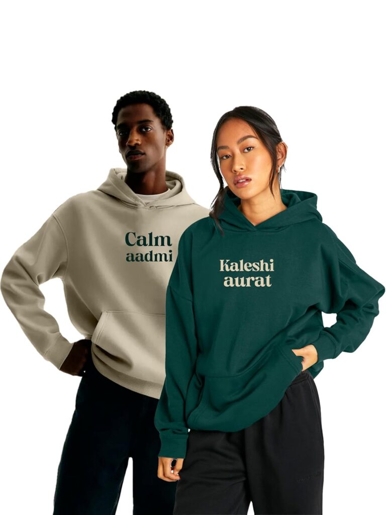 Besick Cotton Warm Hooded Neck Pullover Calm Aadmi Kaleshi Aurat Printed Couple Hoodies