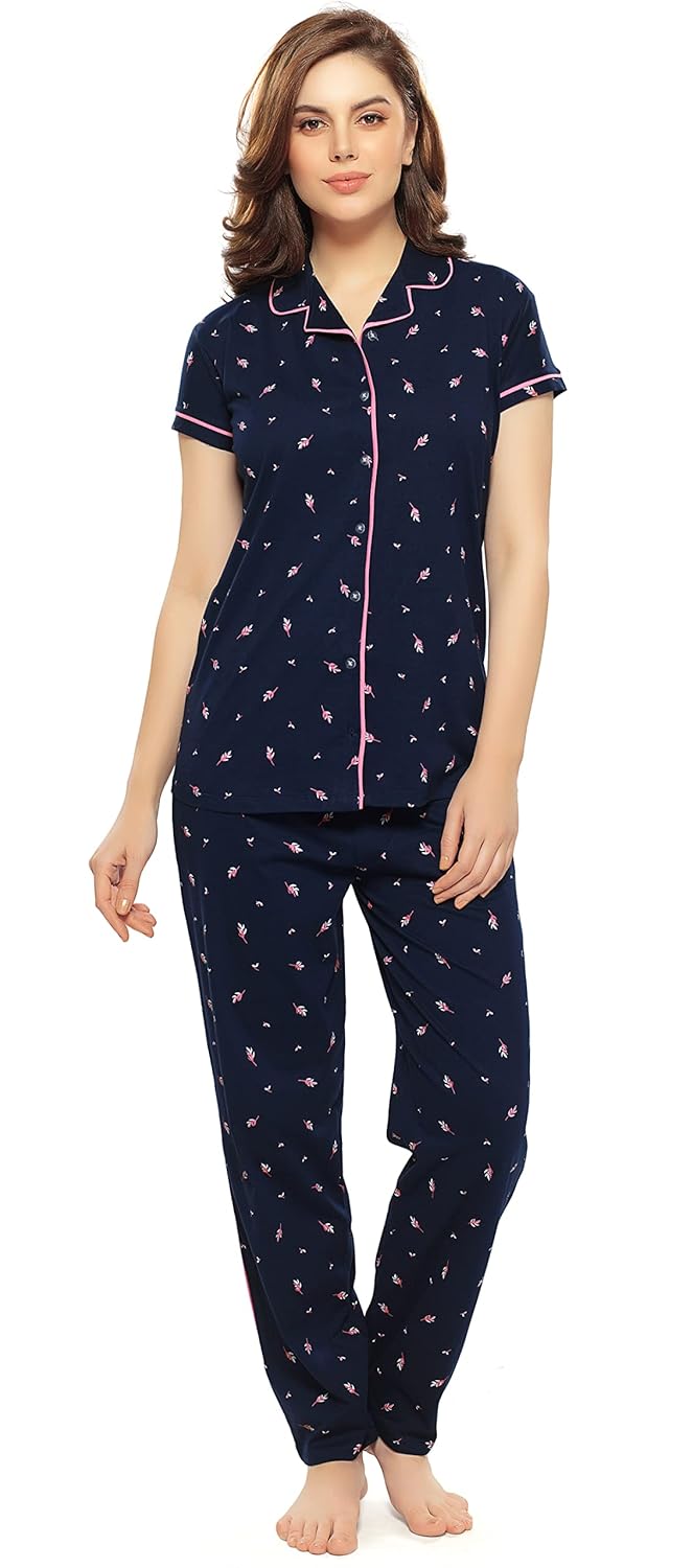 ZEYO Women’s Cotton Heart Printed Stylish Night Suit Pajama Set