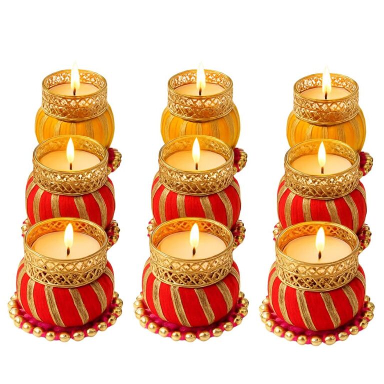 Mintoli Handcrafted Matka Tea Light Holders Decorative Set — Filigree Design, Warm Diwali Home Decor Gift Boxed | Set of 9