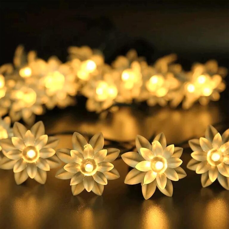USB & Battery Operated Lotus Flower Fairy Lights Decor, 10ft 30 LED Decorative Twinkle Diwali Soft Rubber Floral Lamps with Timer for Bedroom Garden Patio Christmas Easter Tree Hanging, Warm White
