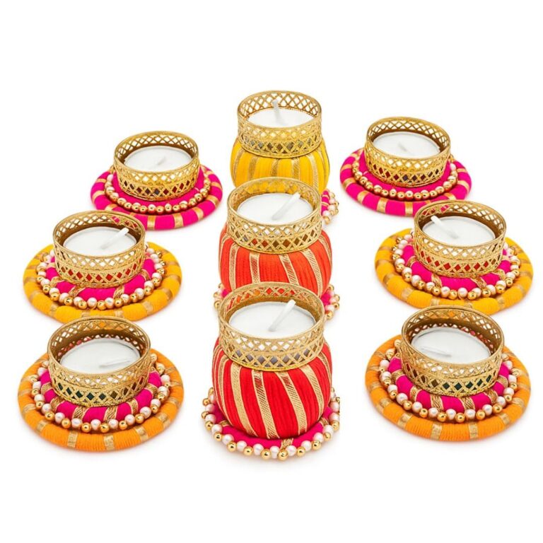 Handcrafted Matka Tea Light Holders Decorative Ring Tea Lights Set — Filigree Design, Warm Diwali Home Decor Gift Boxed | Set of 9