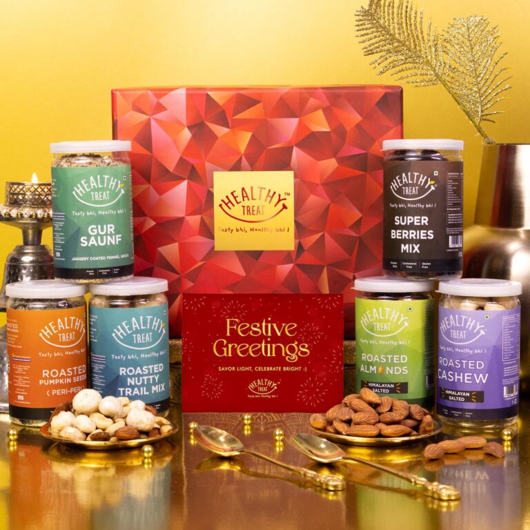 Healthy Treat Royal Treat Diwali Gift Hamper | Diwali Gifts For Family and Friends | Festival Gift | Diwali-Hamper with Healthy Roasted Snacks, Dry Fruits, Greeting Card for Gifting | Wholesome Corporate Gifting