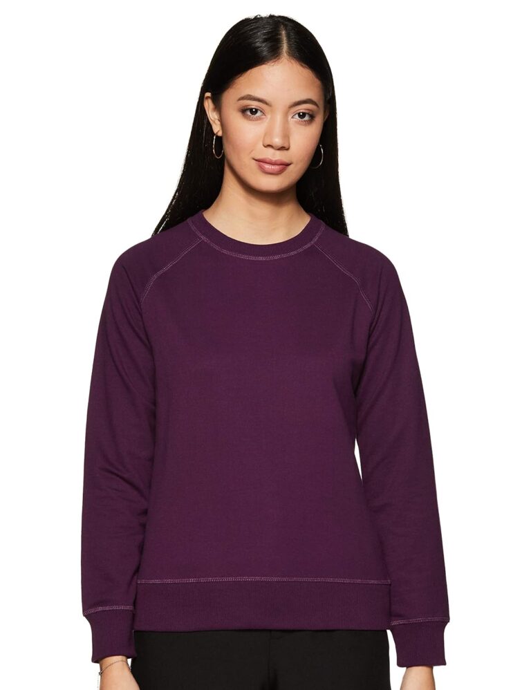 Amazon Brand – Symbol Women Cotton Blend Round Neck Regular Fit Cropped Sweatshirt (Pullover)