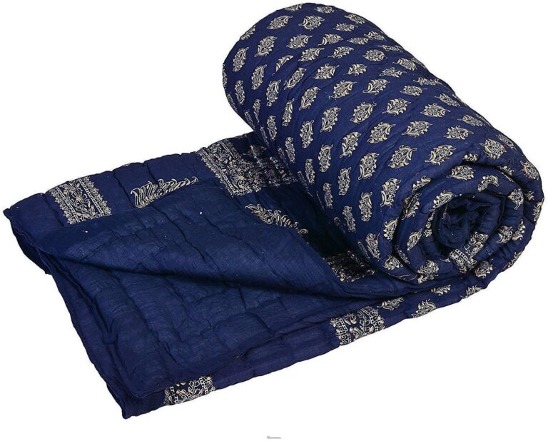 SVT Rajasthani Traditional Jaipuri Cotton Razai/Quilt/Blanket/Ac Comforter (Blue, Single Bed), Lightweight, Set Of 1, 200 TC