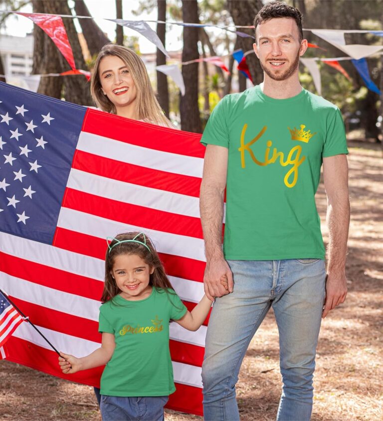 Hangout Hub Family Cotton T shirts | Regular fit |Printed King Princess| Blue |Green Color | Half Sleeves| Round Neck | father daughter twinning clothes Set Of 2
