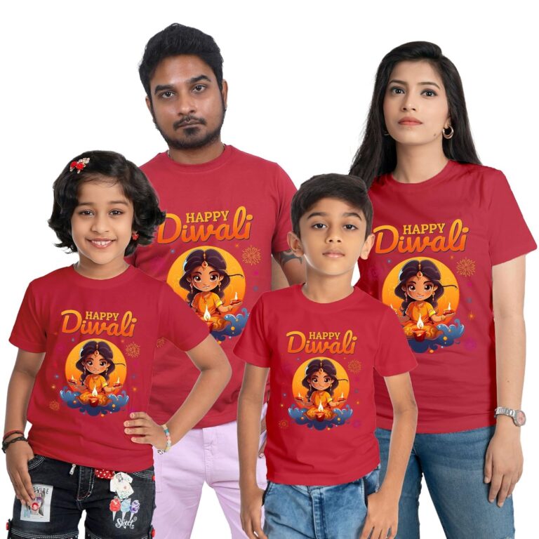 Happy Diwali Tshirt – 45 Family of 4 Collection, Lavender, 100% Cotton – (Single Piece only – not a Combo Pack. Add All Required Sizes to cart Before Placing Order)