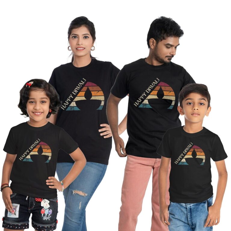Happy Diwali Tshirt – 5 Family of 4 Collection, Black, 100% Cotton – (Single Piece only – not a Combo Pack. Add All Required Sizes to cart Before Placing Order)
