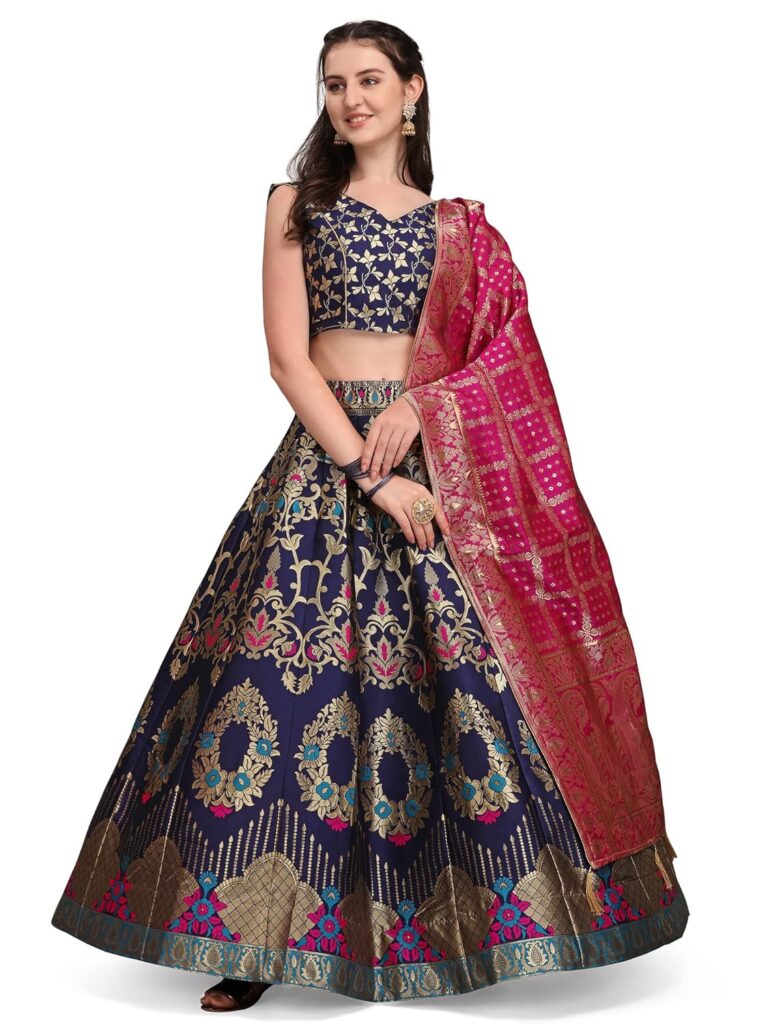 PURVAJA Women’s Jacquard Semi-Stitched Lehenga choli