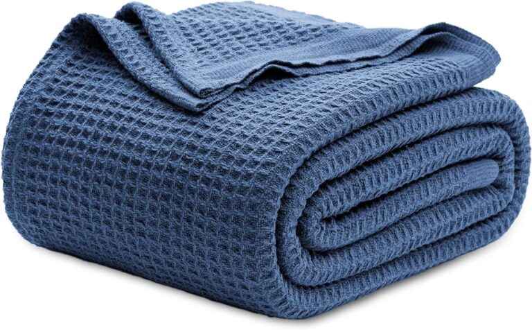Homitecture Premium 170 x 228 cm Cotton Waffle Single Throw Blanket – Soft & Cozy Sofa and Couch Accent – Trending Home Décor Essential for Extra Comfort, Relaxation, and Style -Blue, Pack of 1