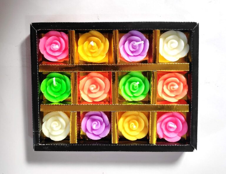 MAYA SALES Wax Flower Shape Floating Candles for Diwali Home Decor (Multicolour) Set of 12 Pieces