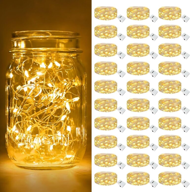 LITVERSE 30 Pack Fairy Lights Battery Operated [3 Modes], 7ft 20 Led Twinkle Lights String Lights Waterproof Bulk Small Mini Silver Wire for Mason Jars Vases Wedding Table Centerpiece, Warmwhite