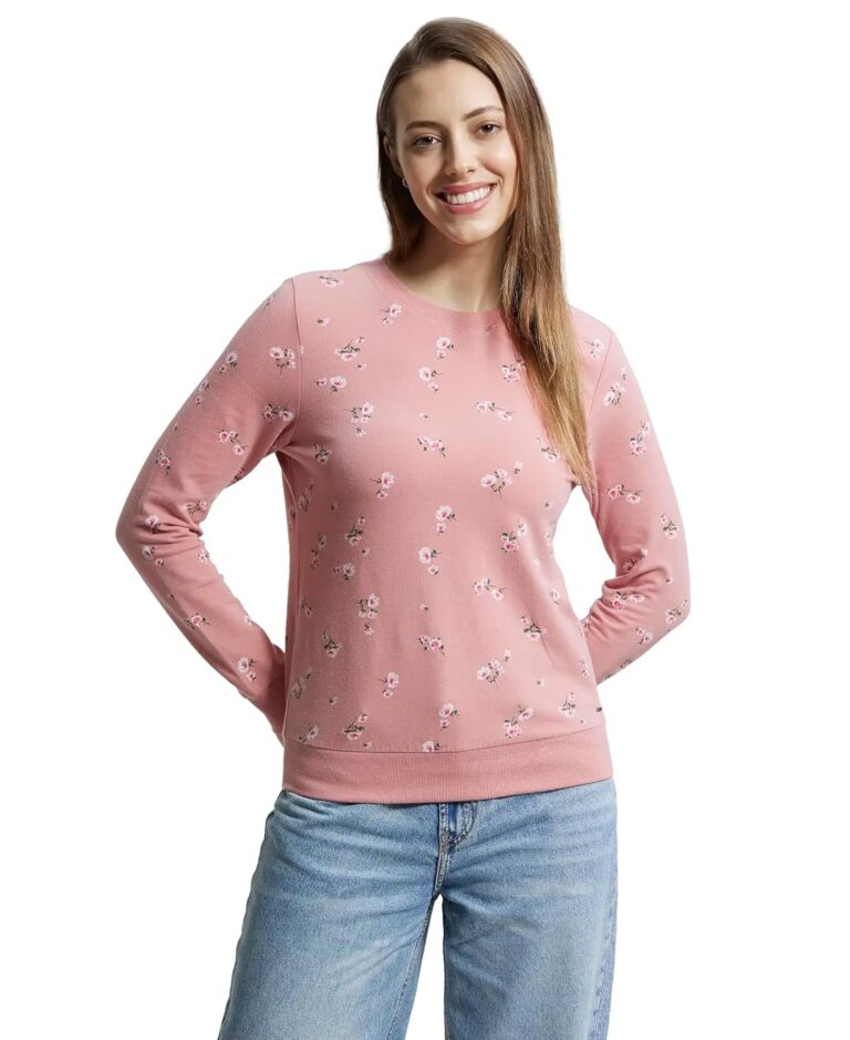 Jockey AW68 Women’s Super Combed Cotton Elastane Stretch French Terry Fabric Printed Sweatshirt with Ribbed Cuffs
