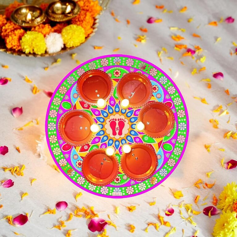 Great Art Water Sensor Led Light Diya’s with Rangoli Sticker (Diya Pack of 6,Sticker 1) Smokeless Warm Ambient Tea Light Candles for Diwali New Year Home Mandir Diwali Gift Decoration