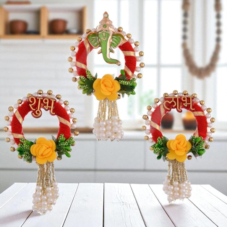 SAUDEEP INDIA 3 Inch Shubh Labh Door Hanging | Ganesh Ji Design | Auspicious Entrance & Pooja Room Decor for Diwali, Housewarming & Good Luck(Red)