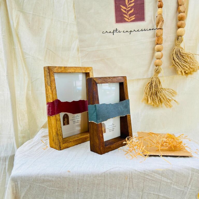 Golden Memories Duo Wooden Photo Frame Set | Handcrafted Dual Frame Combination for Home Decoration Festive Gifting and Cultural Display | Combo Set (4X6 & 5X7)