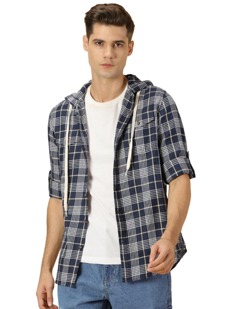 Thomas Scott Men’s | Checks | Full Sleeve | Regular Fit | 100% Cotton | Hooded | Casual Shirt